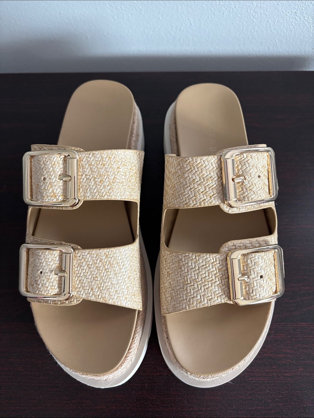 Madden Girl Natural Beige Woven Double-Buckle Platform Mules - Picture 6 of 12